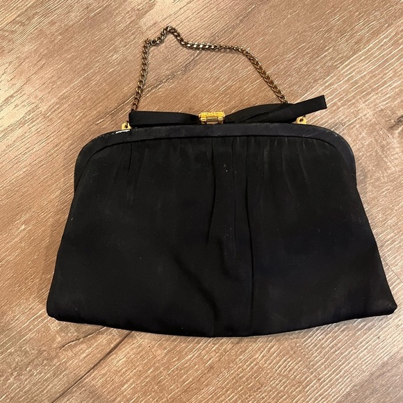 Vintage After Five Black Evening Bag Clutch Purse w/ Satin Lining + Blac… - Picture 5 of 8